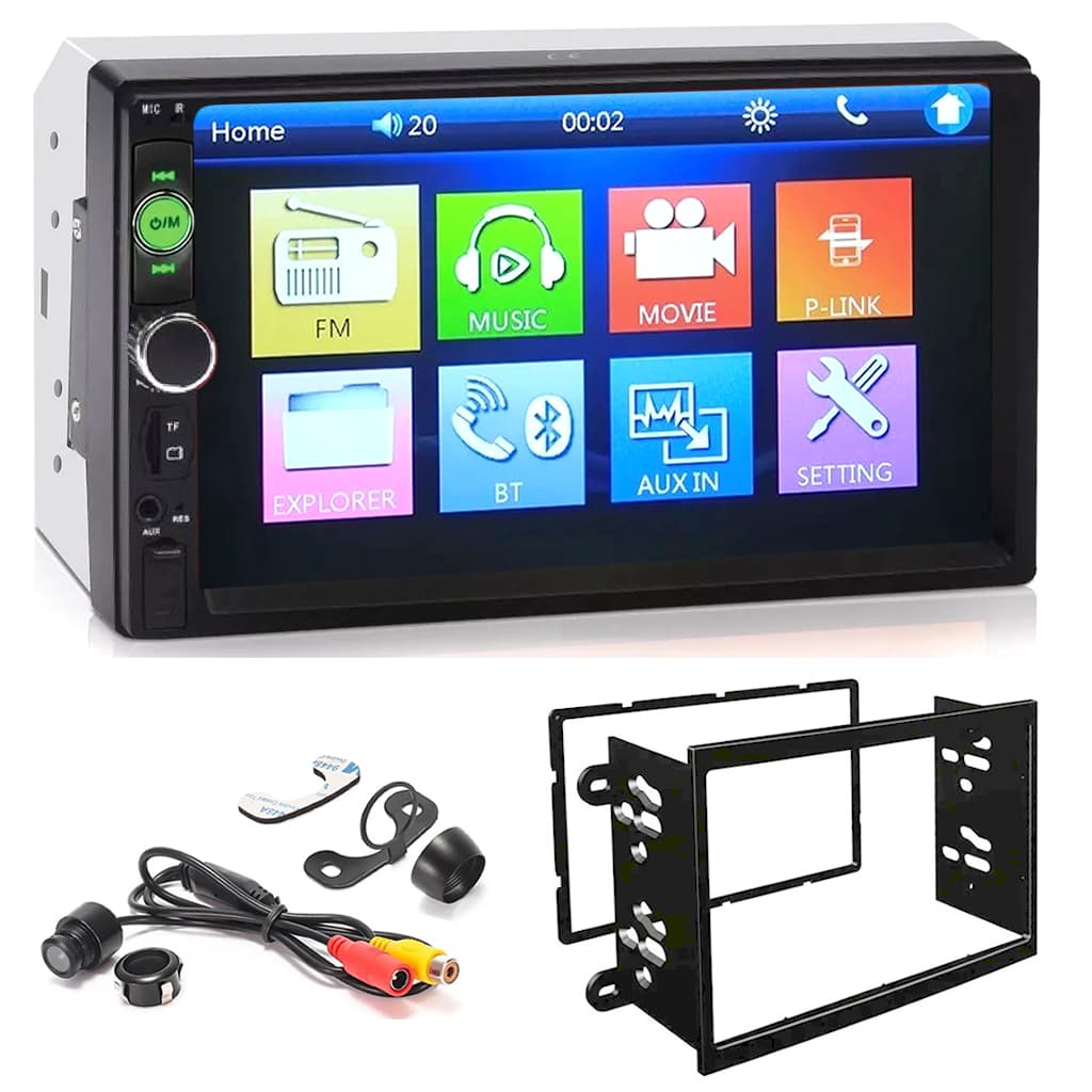 Kit Central Multimídia Mp5 2din Bluetooth Onix Prisma Cobalt Spin até 2021 + Moldura + Câmera de Ré