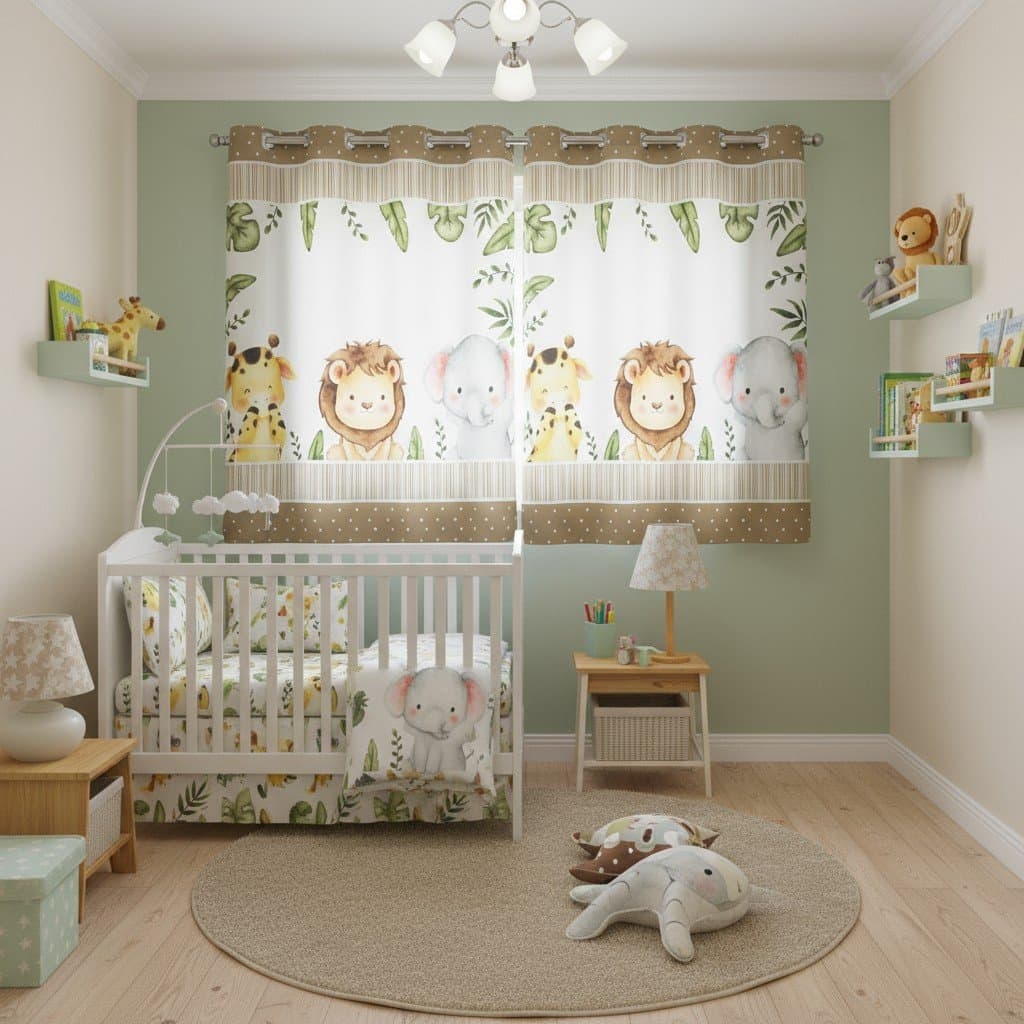 Cortina Infantil Menino Menina em Microfibra para Varão Decoração Dinossauro Safari Astronauta