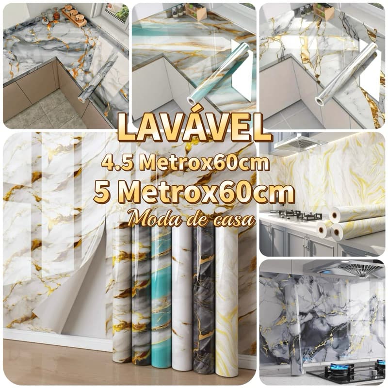 papel de parPapel de Parede de Adesivos para cozinha 4,5 Metro x 60 cm Resistente a Agua/Óleo material lavável