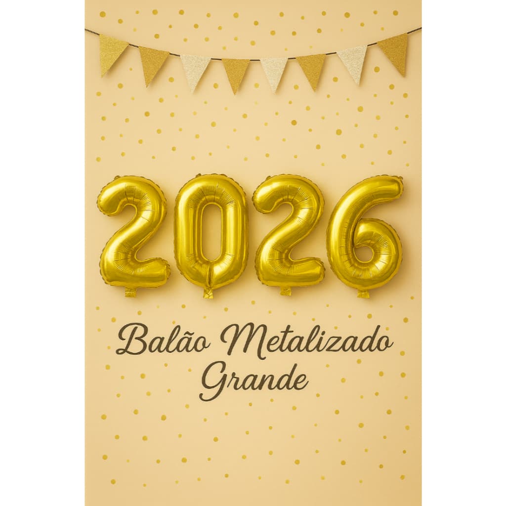 Kit Balão 2026 Metalizado Grande 80cm Ano Novo Festa de Reveillon Dourado e Prateado