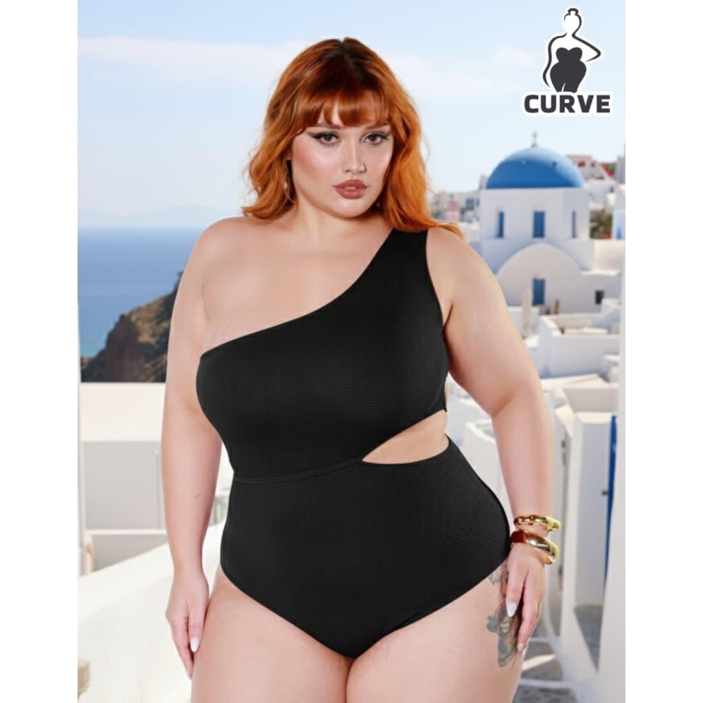 Maiô Feminino Plus Size Body Praia Piscina Decote Alça de Um Ombro Só Elegante Despojado Até G4