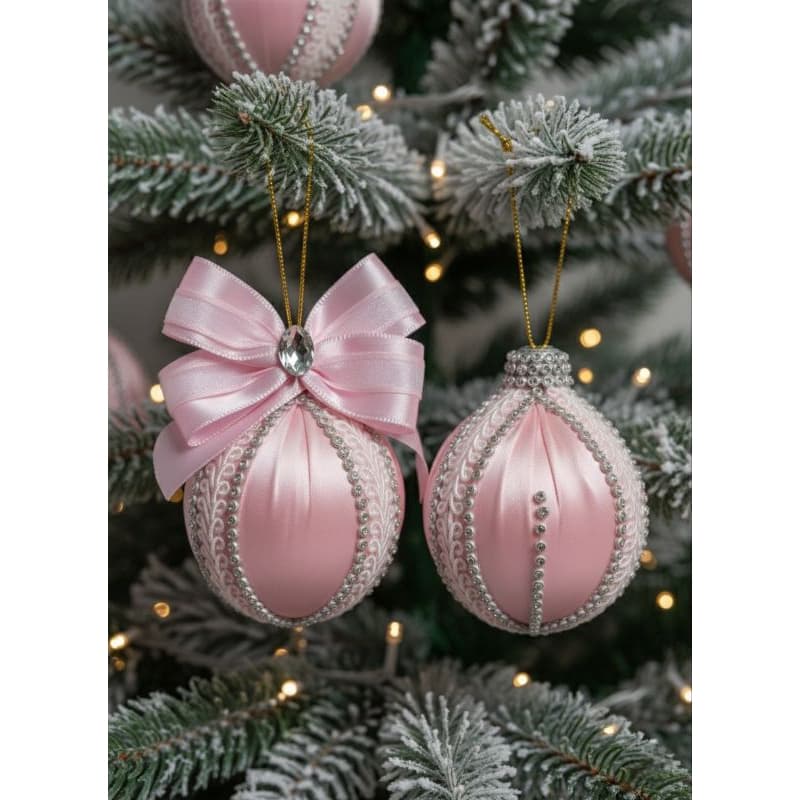 Bola de Natal Luxo Rosa com Laço,Enfeite NatalinoPersonalizado|Decoração de Árvore de Natal Elegante
