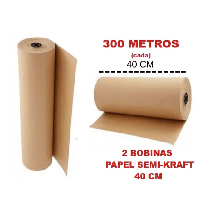 2 Bobinas Papel Semi Kraft Bobina 40cm Aprox. 6 KG cada  Pardo Embalagem Caixa