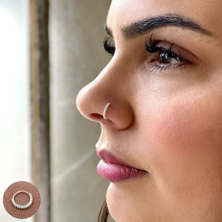 Piercing Nariz Prata 925 Legitima Cravejado Argola 9mm 9 pedras de Zircônia Helix Nostril