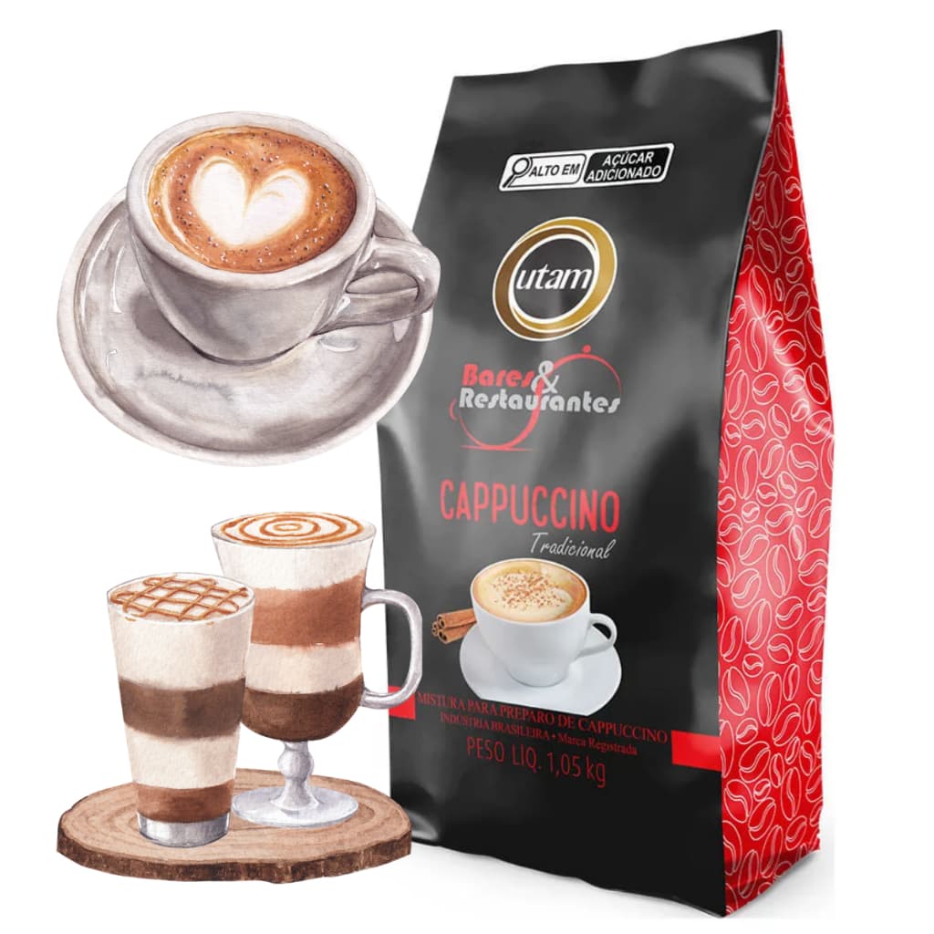 Cappuccino Utam Tradicional 1 kg Cremoso Cacau e Canela Solúvel em pó Italiano Aveludado