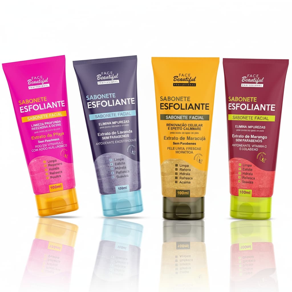 Kit 04 Sabonete Esfoliante Facial Líquido 100ml Face Beautiful