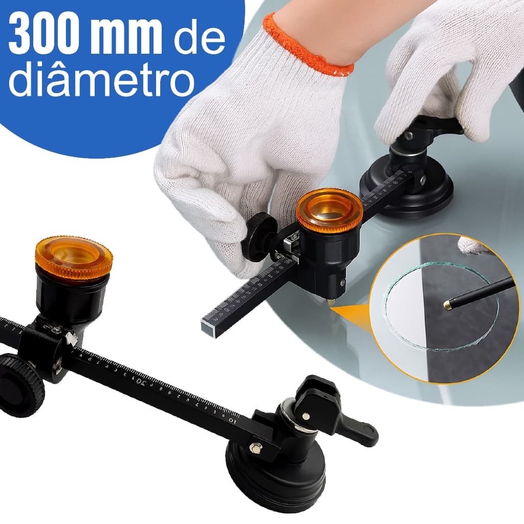 Compasso Cortador De Vidro Circular Redondo 300mm Profissional Compacto Top