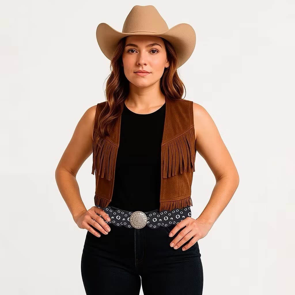 Cinto redondo feminino em estilo boêmio com fivela de metal requintada, um acessório vintage com um toque western.