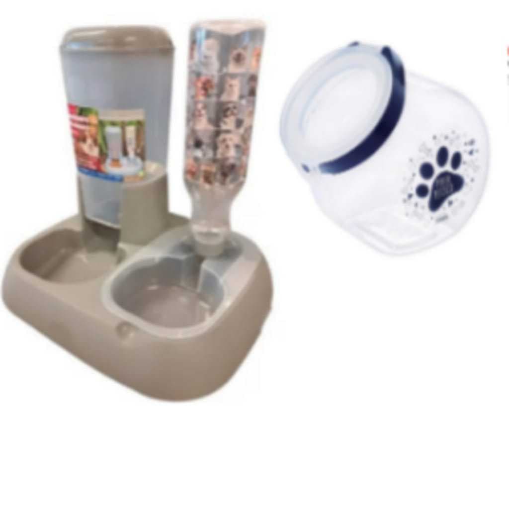 KIT COM 2 PEÇAS COMEDOURO+BEBEDOURO+PORTA RAÇÃO OU PETISCO PET CACHORRO E GATOS PET REF 72