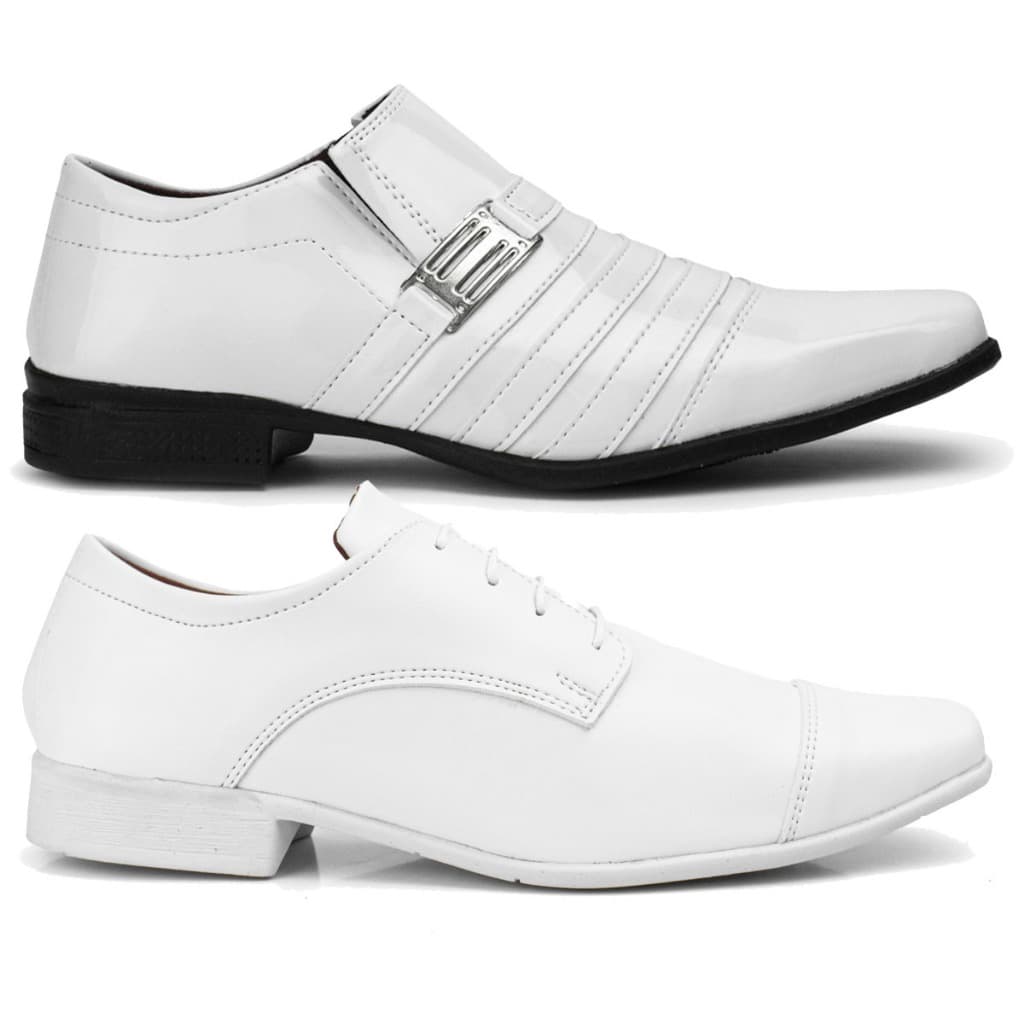 Kit 2 Pares Sapato Social Branco Couro Ecologico