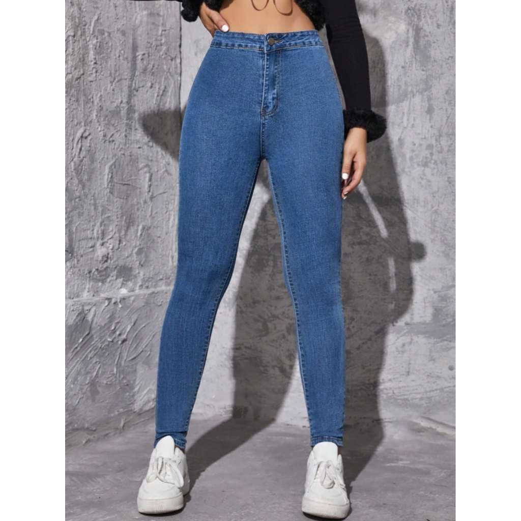 Coolestfeminina 8435 Calça jeans afunilada Zíper Calça Jeans Feminina  Mom com rascada 8435