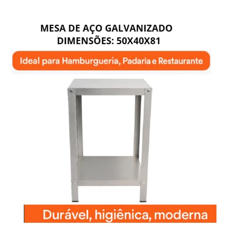 Mesa Auxiliar Aço Industrial 2 Bandejas Cozinha Reforçada Zp
