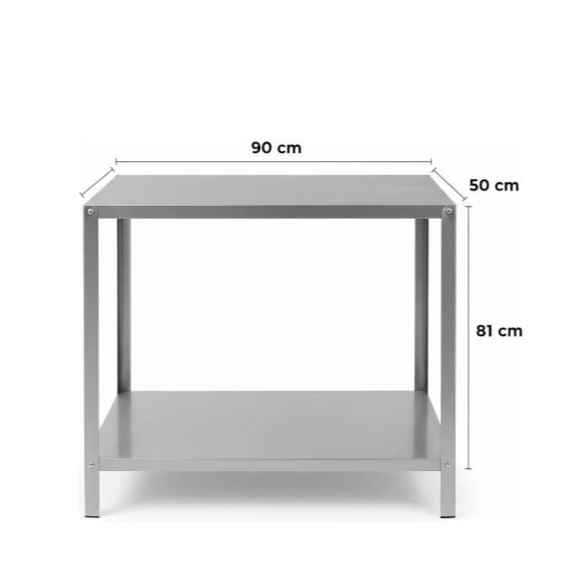 Mesa de Aço Inox ou Galvanizado 90x50x81cm com 2 Prateleiras – Ideal para Cozinha Industrial, Lanchonete e Restaurante