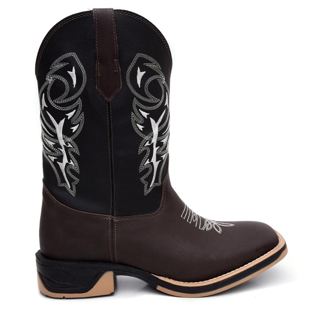 Bota Texana Masculina Couro Legitimo Sola Jump Preto Marrom