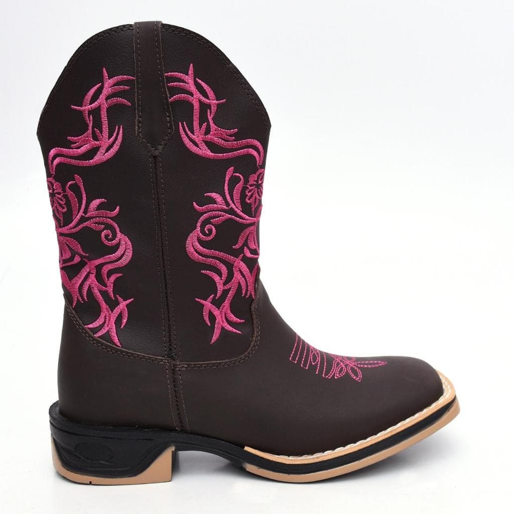 Bota Texana Feminina Marrom Sola Jump Bordado Pink
