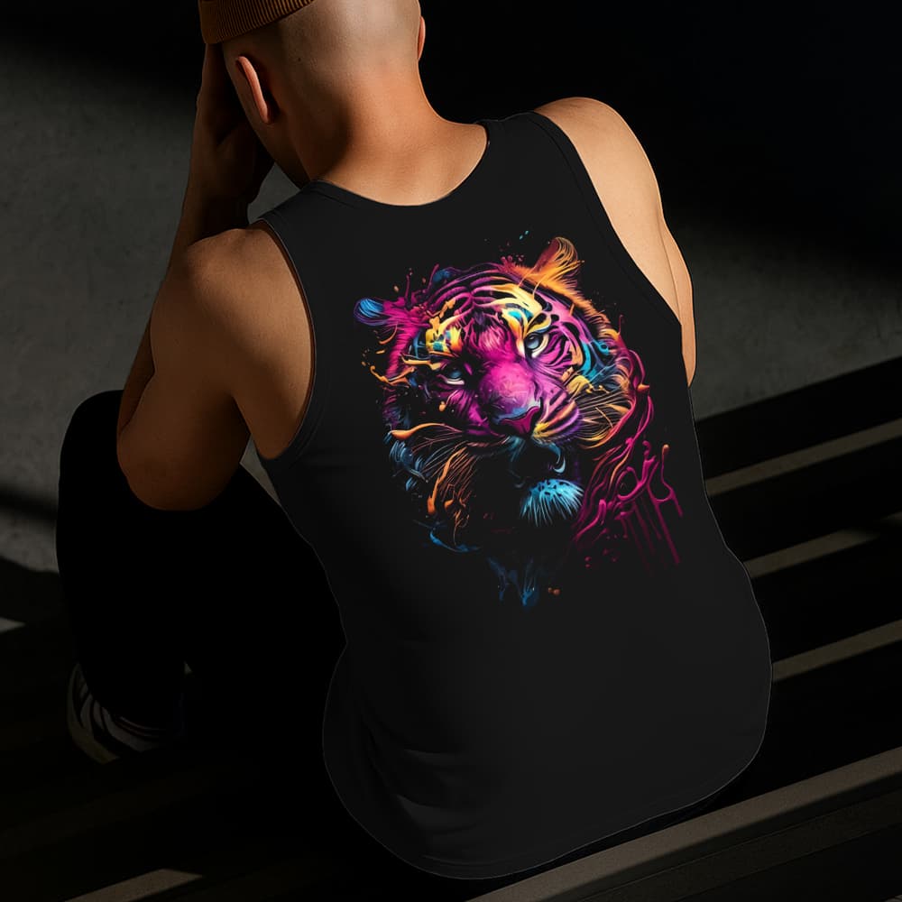Camiseta Regata Masculina Estampada Tigre Rosa 100%Algodão Estilo Conforto Diário Do Tamanho P ao GG