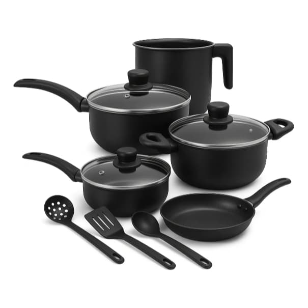 jogo de panela   c/ 8 pçs Antiaderente com cinco camadas teflon com tampa de vidro envio imediato