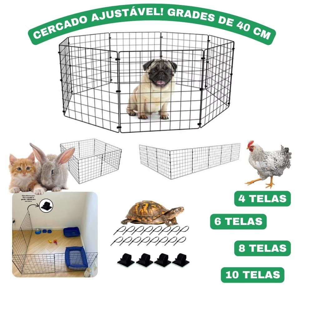 Cercado Limitador Para Cachorro Coelho PDI  Com até 12 Módulos Tela 40x40cm 100% Aço E Ajustável