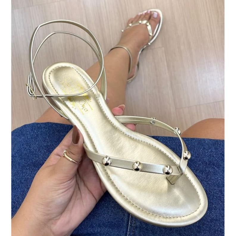 Sandália Rasteira Feminina Detalhe Metal Ajuste Fivela Tornozelo Confortável (Ref 2012)