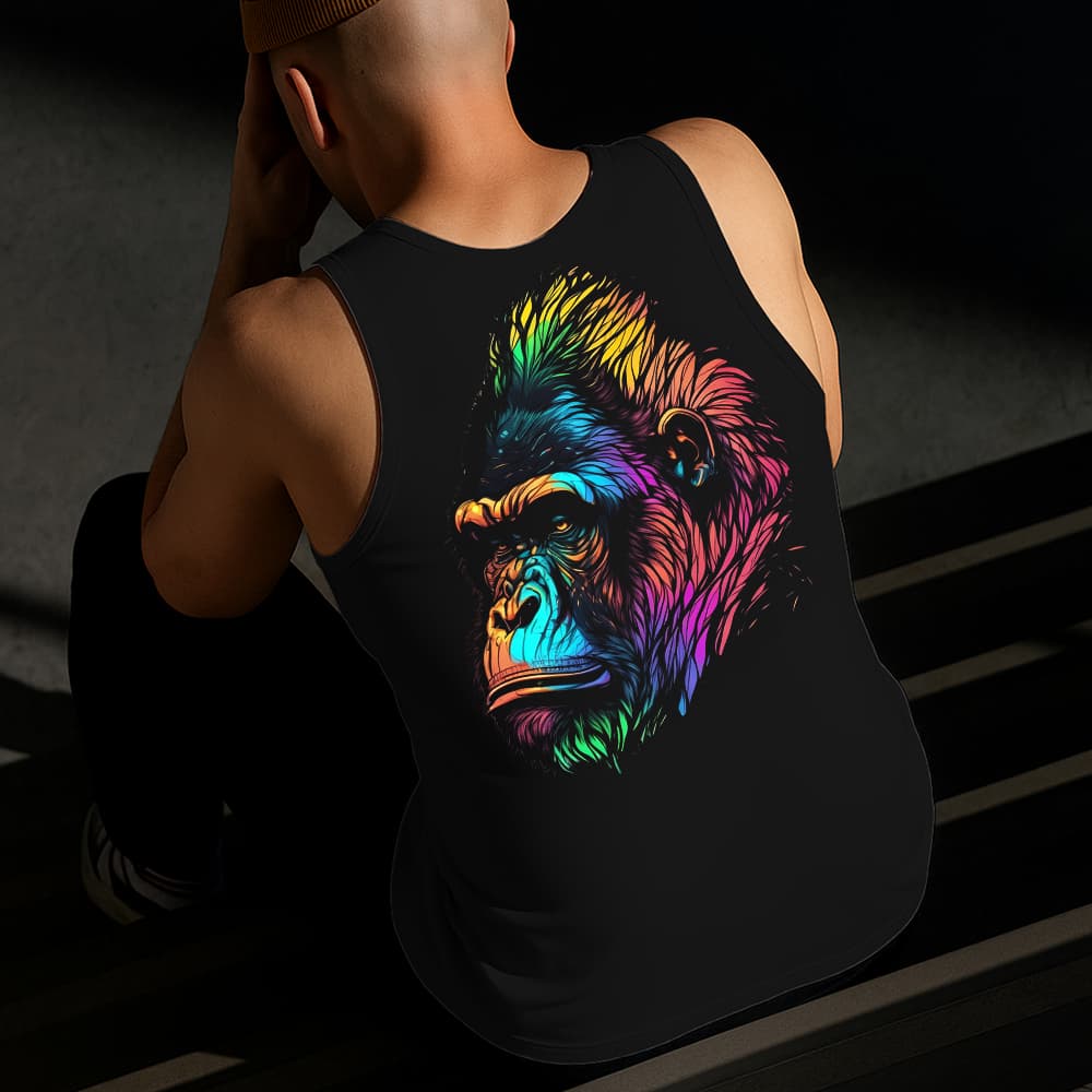 Camiseta Regata Masculina Estampada Gorila 100% Algodão Estilo Conforto Diário Do Tamanho P ao GG