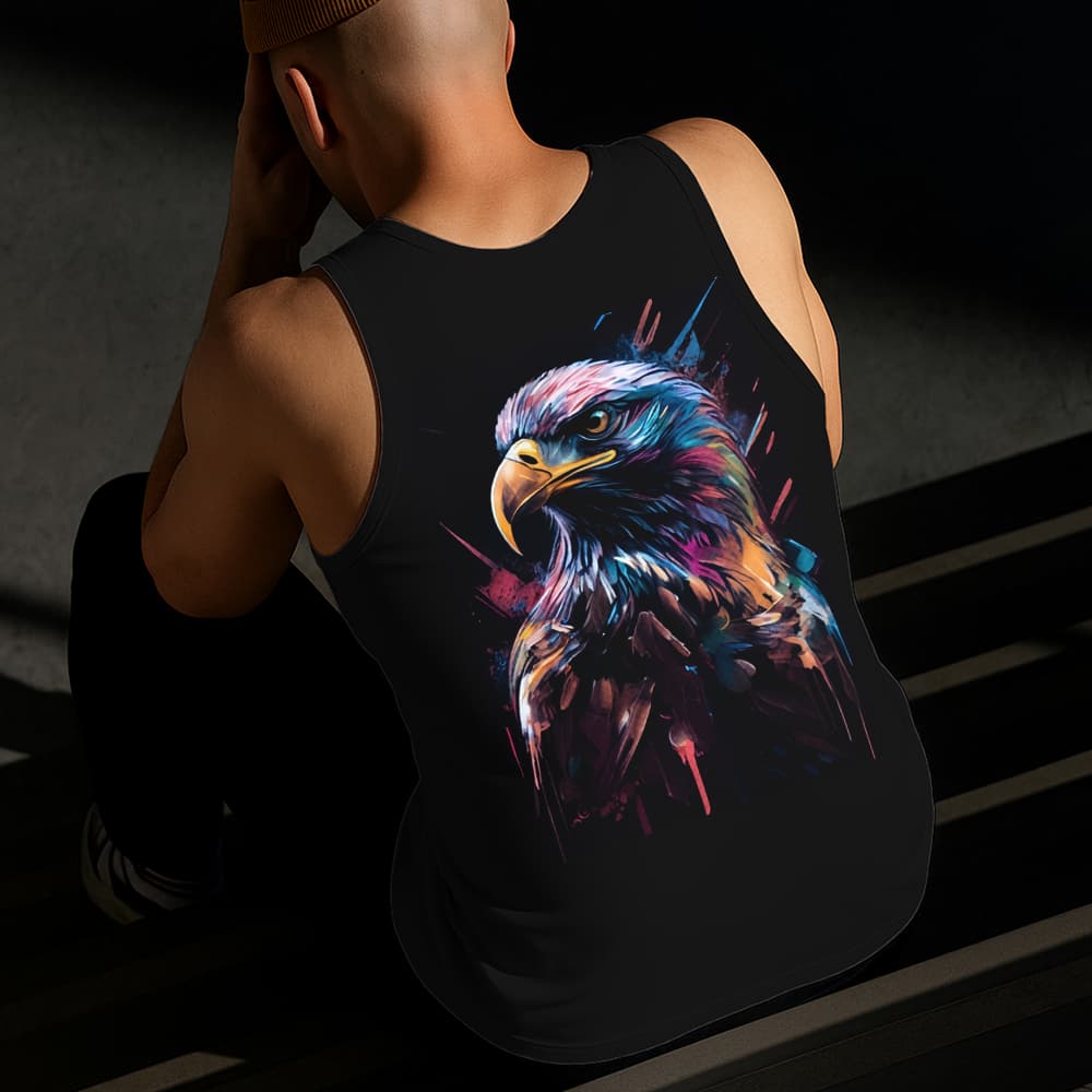 Camiseta Regata Masculina Estampada Águia Colorida Algodão Estilo Conforto Diário Do Tamanho P GG