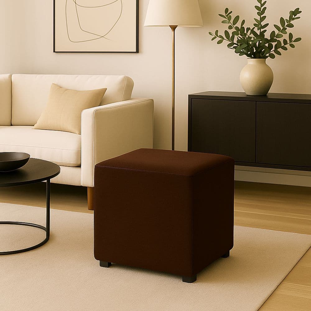 Puff Banco Banqueta Quadrado Kim 40cm Para Provador Sala Closet Penteadeira Tecido Suede Marrom