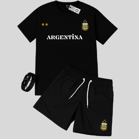 Kit Camiseta Masculina + Short Tactel Estampa Argentina 100% Algodão
