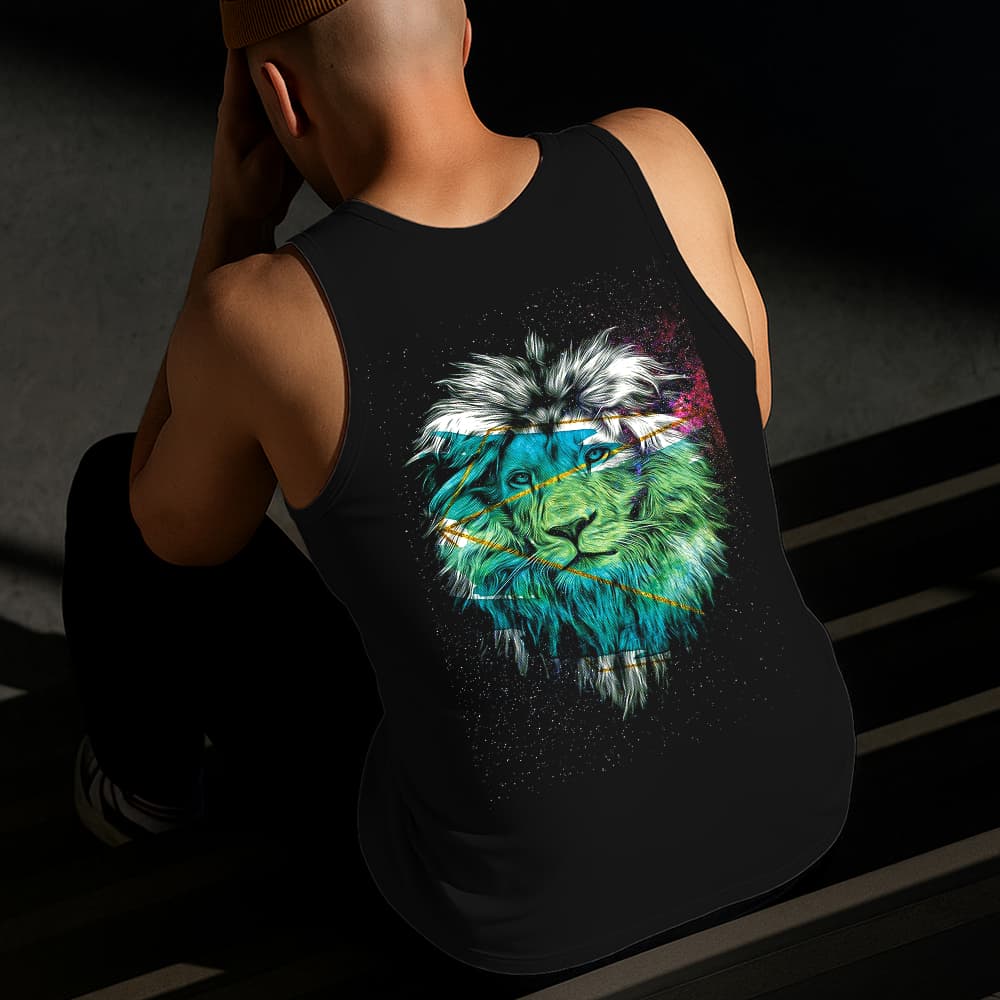 Camiseta Regata Masculina Estampada Leão Camuflado Algodão Estilo Conforto Diário Do Tamanho P GG