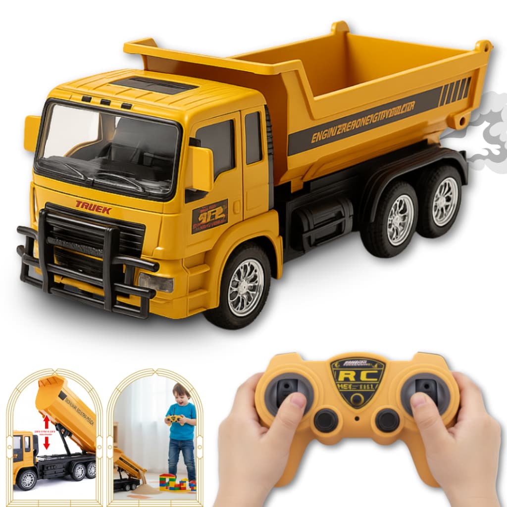 Caminhão Caçamba De Controle Remoto 2.4g Basculante Farol Rc Anda e Mexe a Caçamba