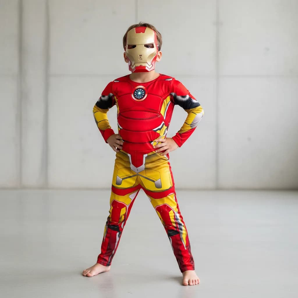 Roupa Fantasia Infantil Homem De ferro Longa Com Máscara De Plástico