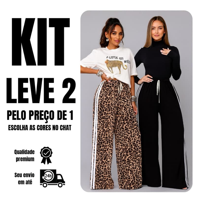 Kit 2 Calças Pantalona Wide leg Track Pants listra lateral Alfaiataria