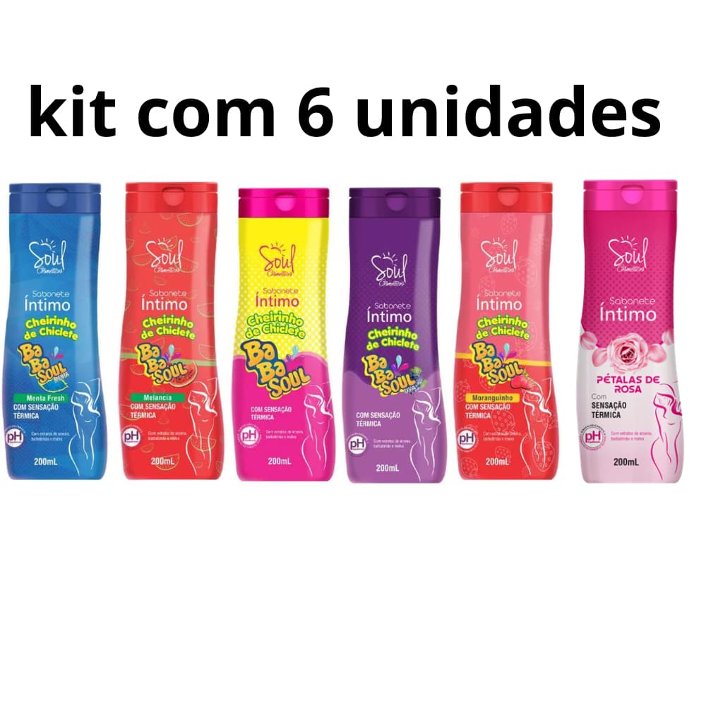 KIT COM 6 Sabonetes Íntimo 200 ml Soul Cosméticos