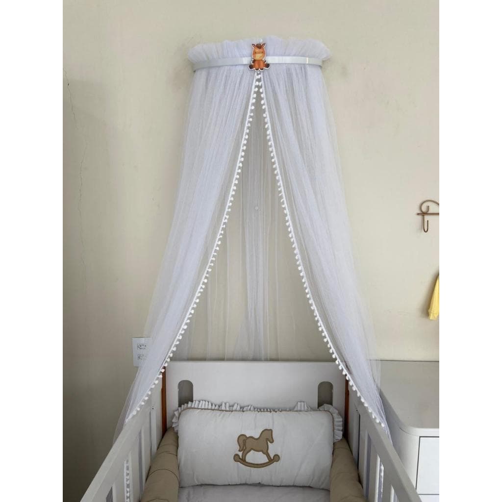 Dossel Bebe Menino e Menina Barato Mosquiteiro Pompom