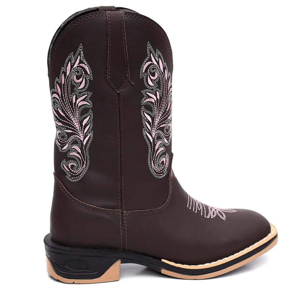 Bota Texana Feminina Marrom Sola Jump Bordado Rosa