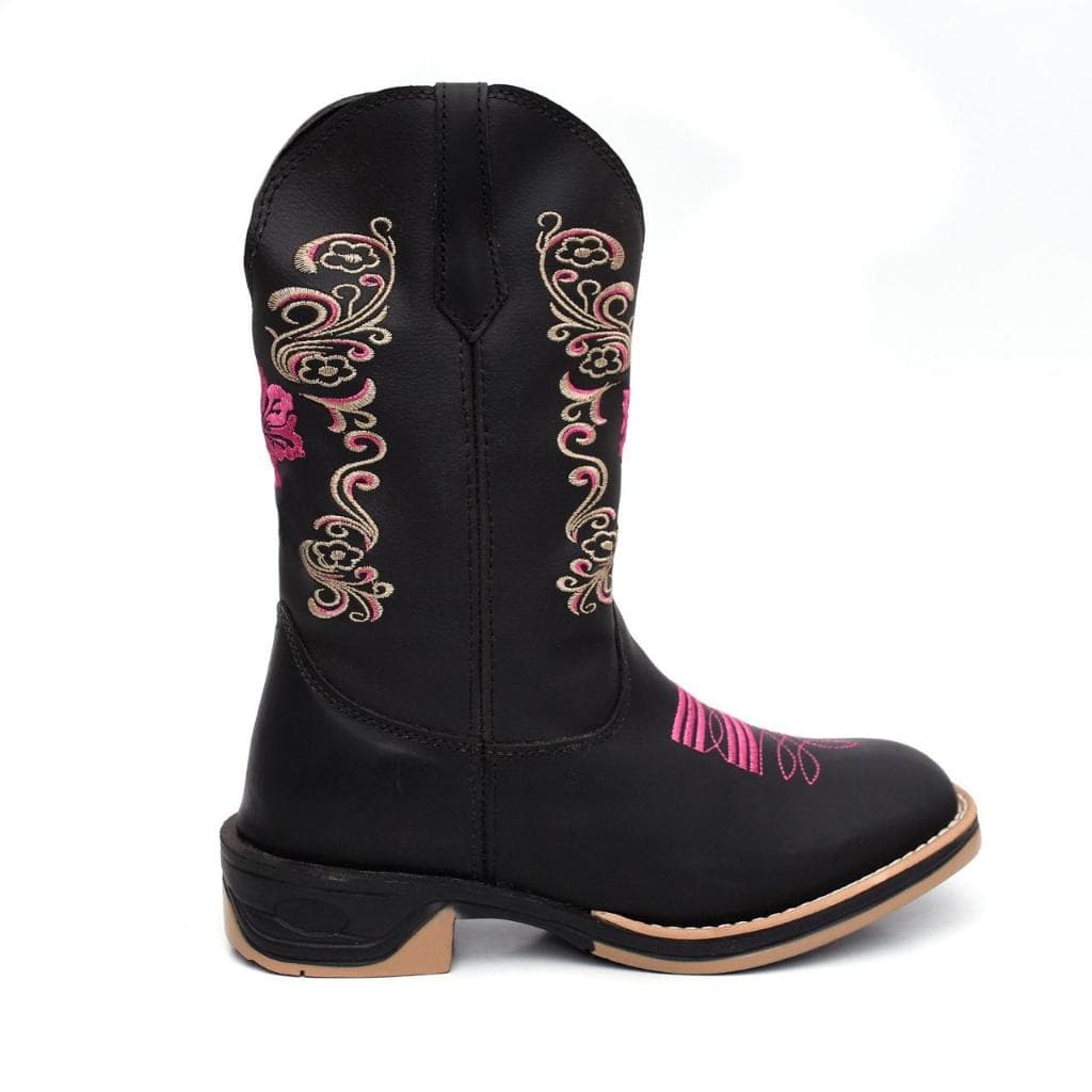 Bota Texana Feminina Preta Sola Jump Bordado Bege Pink