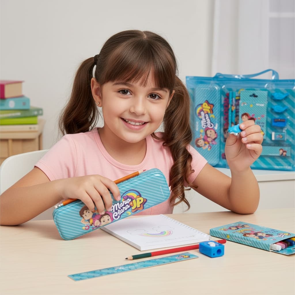 Kit Escolar Completo Maria Clara JP Estojo Acessorios Funcionais Estudo Crianca