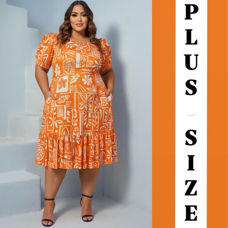 PLUS SIZE Vestido curto midi moda evangélica tamanho grande modelagem ampla veste bem 46 ao 54.