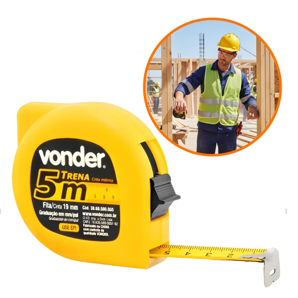 Trena De Bolso Vonder 5m Em Aço Trena Métrica