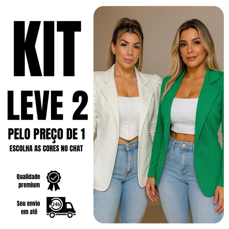 Kit 2 Blazers Feminino Acinturado Manga Princesa e Tradicional Casual Moderno