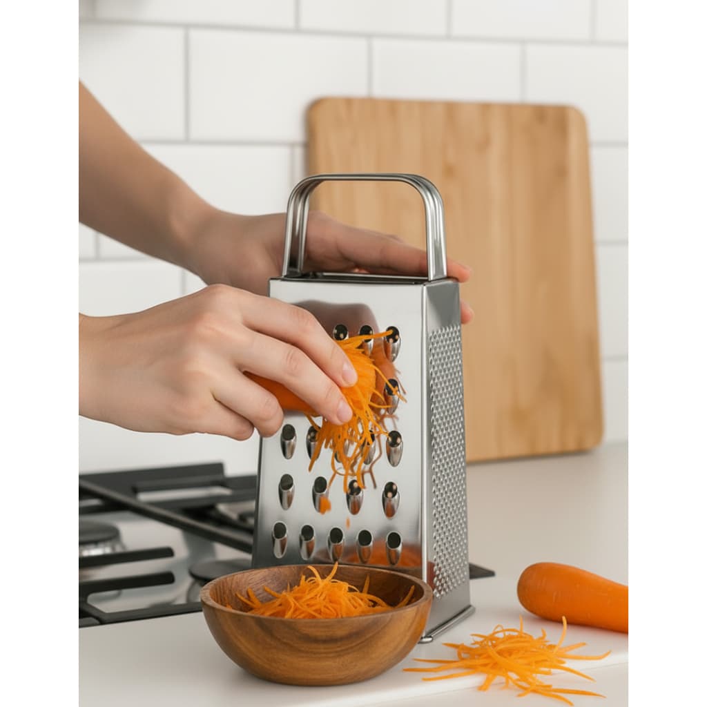 Ralador 4 Faces Aço Inox Multiuso Queijo Legumes Fatiador Prata Cozinha Profissional Resistente