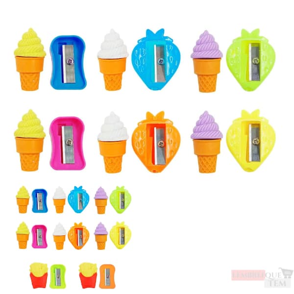 Kit Apontador + Borracha 3,5cm em Plástico
