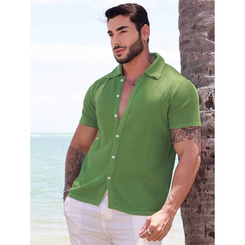 camisa masculina manga curta tricot primavera verão casual alta qualidade verao