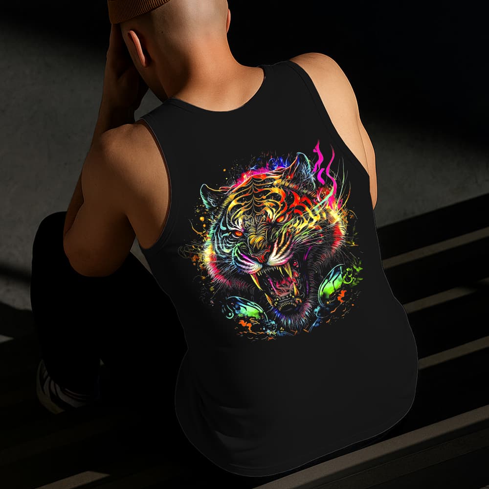 Camiseta Regata Masculina Estampada Tigre Irritado 100% Algodão Estilo Conforto Diário Do Tamanho P ao GG