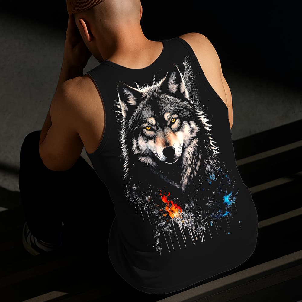 Camiseta Regata Masculina Estampada Lobo Elemental Algodão Estilo Conforto Diário Do Tamanho P GG