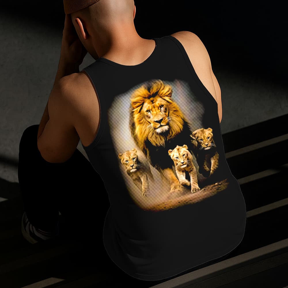 Camiseta Regata Masculina Estampada Tigre Família Algodão Estilo Conforto Diário Do Tamanho P GG