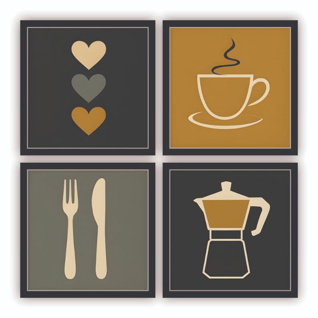 Kit 4 Quadros Decorativos Café Xícara Cozinha Cantina Copa 18x18