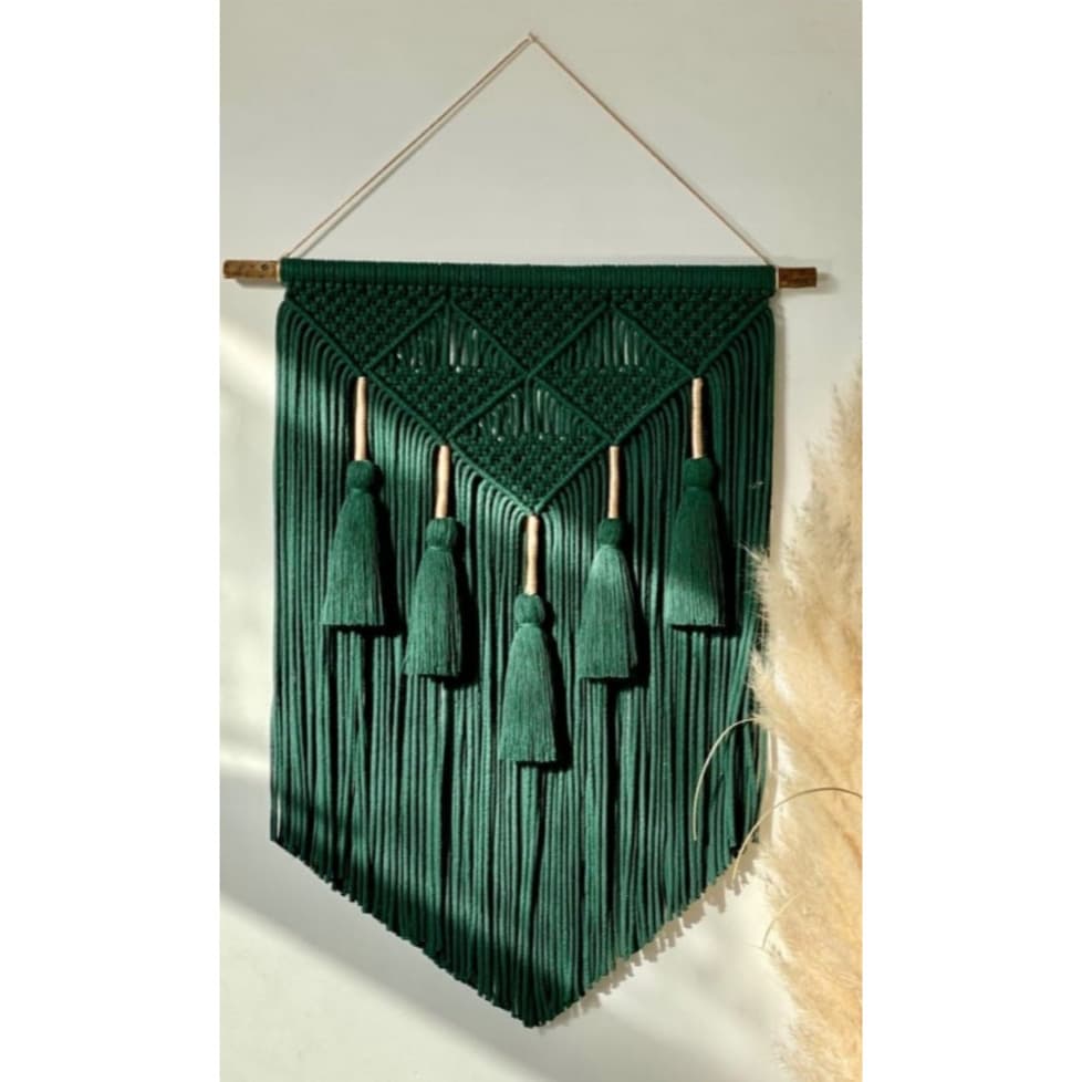 Painel em Macramê Elegância Esmeralda Verde Natal Boho Chic