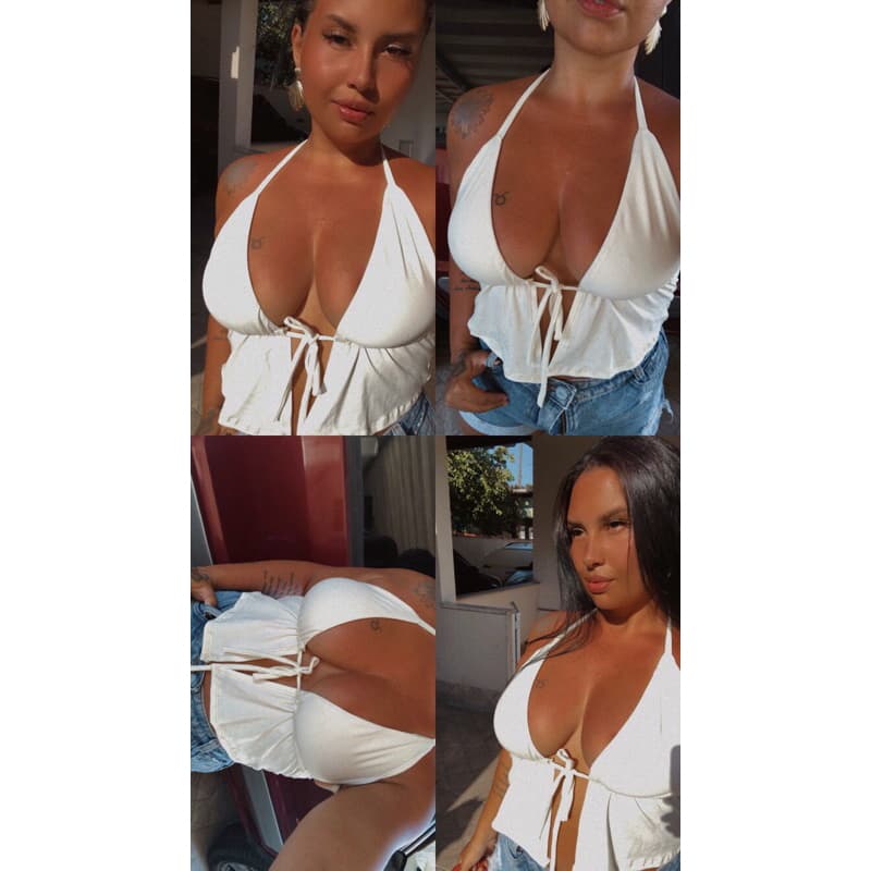 CROPED MALHA MODA FEMININA MODELO PÓS PRAIA LOOK BALADA NOITE PAGODE CROPED TOP FAIXA CROPED AMARRA NO MEIO
