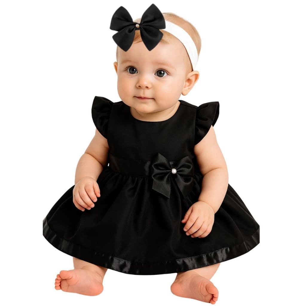 Vestido Bebê Menina Princesa Preto Vestido De Luxo Com Detalhes Em Voil