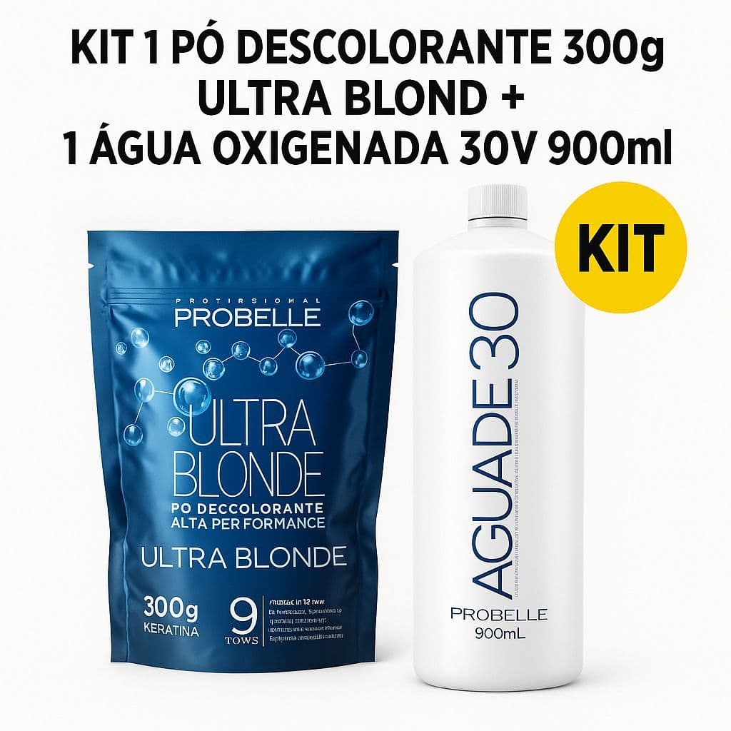 Kit Água Oxigenada 30V 900ML + Pó Descolorante Ultra Blond 300g Probelle